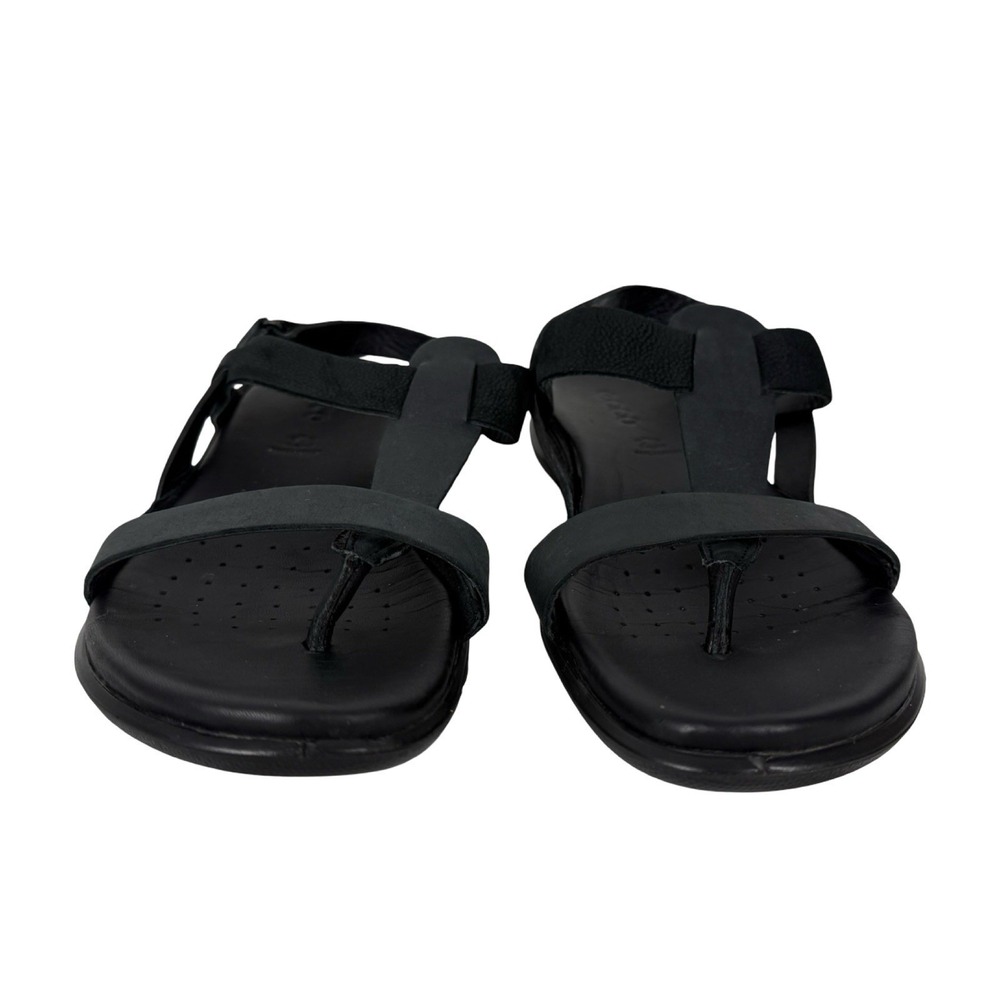 ECCO Flash Strappy Sandal Flat T-Strap Womens US 10 Black Leather Nubuck Comfort - Picture 5 of 10